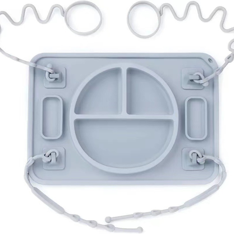 New silicone baby dining plate with 4 ropes silicone maternal and infant products baby tableware with suction cup